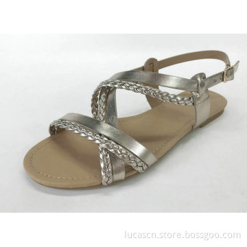Ladies fashion sandal with metallic pu
